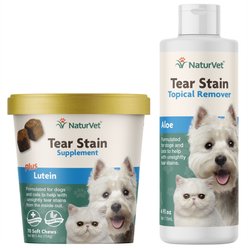 NaturVet Tear Stain Plus Lutein Soft Chews Vision Supplement, 70 count + Remover Dog & Cat Liquid Topical Formula, 4-oz bottle