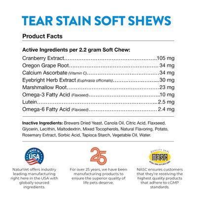 Show full view: NaturVet Tear Stain Plus Lutein Soft Chews Vision Supplement for Cats & Dogs, 70 count slide 10 of 11