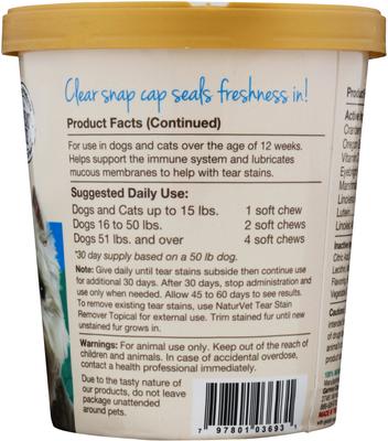 Show full view: NaturVet Tear Stain Plus Lutein Soft Chews Vision Supplement + Miracle Care Eye Clear Cleaning Pads for Dogs & Cats, 90 count slide 3 of 9