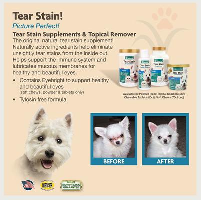 Show full view: NaturVet Tear Stain Plus Lutein Soft Chews Vision Supplement + Miracle Care Eye Clear Cleaning Pads for Dogs & Cats, 90 count slide 5 of 9