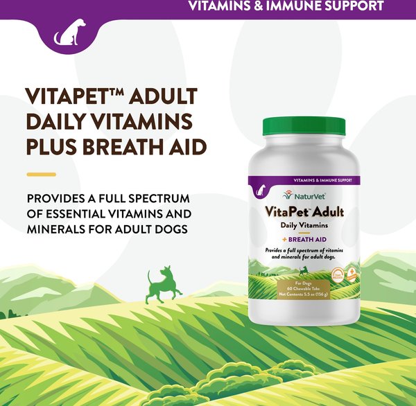 Show full view: NaturVet VitaPet Adult Daily Vitamins Immunity Hickory Smoked Flavored Tablet Supplement for Dogs, 60 count slide 3 of 10