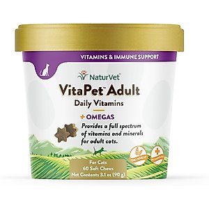 NaturVet VitaPet Adult Plus Omegas Soft Chews Multivitamin for Cats, 60 count