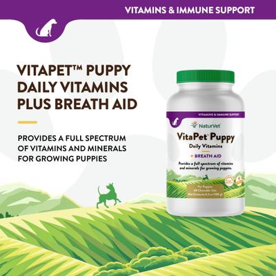 Show full view: NaturVet VitaPet Puppy Plus Breath Aid Chewable Tablets Multivitamin for Dogs, 60 count slide 4 of 11