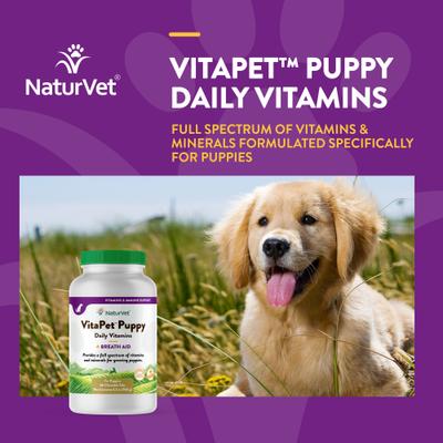 Show full view: NaturVet VitaPet Puppy Plus Breath Aid Chewable Tablets Multivitamin for Dogs, 60 count slide 5 of 11