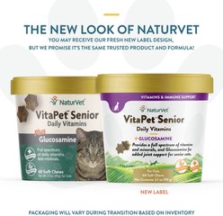 NaturVet VitaPet Senior Daily Vitamins Plus Glucosamine Cat Supplement, 60 count slide 2 of 9