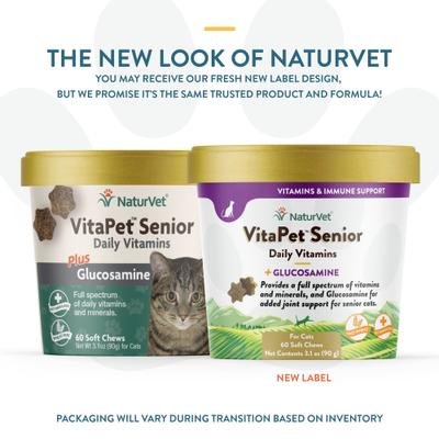 Show full view: NaturVet VitaPet Senior Daily Vitamins Plus Glucosamine Cat Supplement, 60 count slide 3 of 11