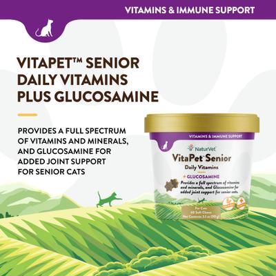 Show full view: NaturVet VitaPet Senior Daily Vitamins Plus Glucosamine Cat Supplement, 60 count slide 4 of 11