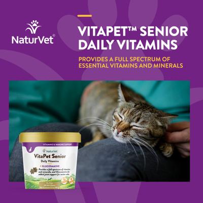 Show full view: NaturVet VitaPet Senior Daily Vitamins Plus Glucosamine Cat Supplement, 60 count slide 5 of 11