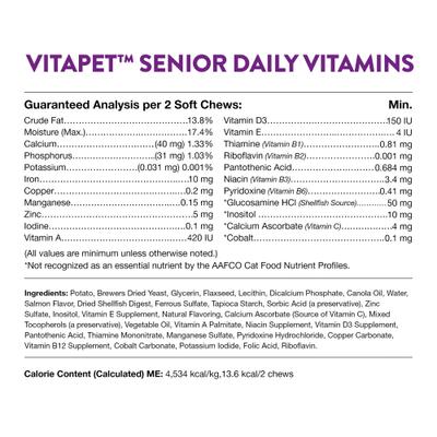 Show full view: NaturVet VitaPet Senior Daily Vitamins Plus Glucosamine Cat Supplement, 60 count slide 9 of 11