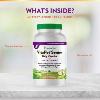Show full view: NaturVet VitaPet Senior Daily Vitamins Plus Glucosamine Dog Supplement, 180 count slide 6 of 11