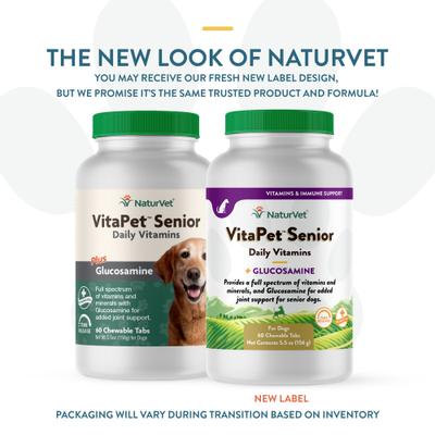 Show full view: NaturVet VitaPet Senior Daily Vitamins Plus Glucosamine Dog Supplement, 60 count slide 3 of 11