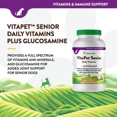 Show full view: NaturVet VitaPet Senior Daily Vitamins Plus Glucosamine Dog Supplement, 60 count slide 4 of 11