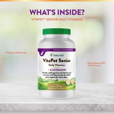 Show full view: NaturVet VitaPet Senior Daily Vitamins Plus Glucosamine Dog Supplement, 60 count slide 6 of 11