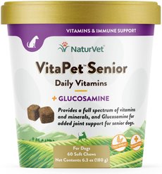 NaturVet VitaPet Senior Daily Vitamins Plus Glucosamine Dog Supplement, 60 count