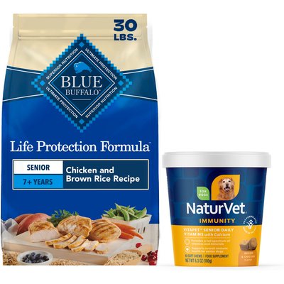 NaturVet NaturVet VitaPet Senior Plus Glucosamine Soft Chews Multivitamin for Dogs + Blue Buffalo Life Protection Formula Senior Chicken & Brown Rice Recipe Dry Food