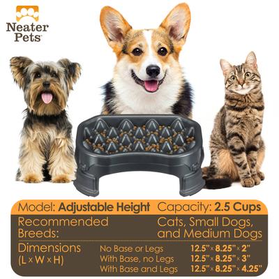 Show full view: Neater Pets Adjustable Non-Skid Plastic Slow Feeder Dog & Cat Bowl, Gunmetal Grey, 2.5-cup slide 2 of 10