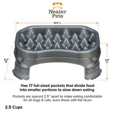 Show full view: Neater Pets Adjustable Non-Skid Plastic Slow Feeder Dog & Cat Bowl, Gunmetal Grey, 2.5-cup slide 7 of 10