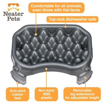 Show full view: Neater Pets Adjustable Non-Skid Plastic Slow Feeder Dog & Cat Bowl, Gunmetal Grey, 2.5-cup slide 4 of 10