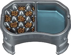 Neater Pets Adjustable Non-Skid Plastic Slow Feeder Double Diner Dog & Cat Food & Water Bowl, 2.5-cup & 8.5-cup, Gunmetal Grey