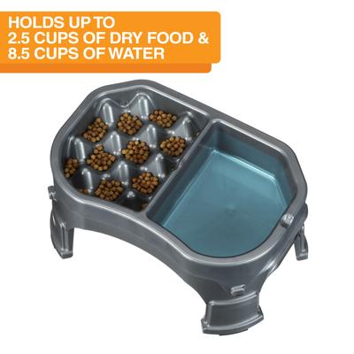 Show full view: Neater Pets Adjustable Non-Skid Plastic Slow Feeder Double Diner Dog & Cat Food & Water Bowl, 2.5-cup & 8.5-cup, Gunmetal Grey slide 3 of 10