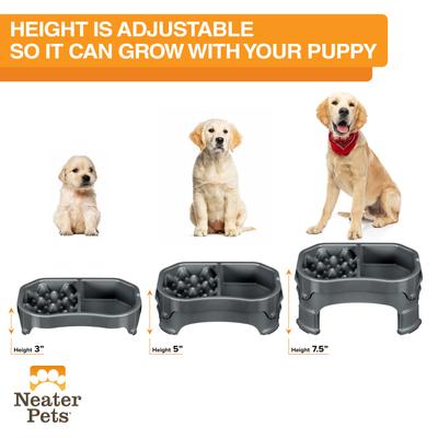 Show full view: Neater Pets Adjustable Non-Skid Plastic Slow Feeder Double Diner Dog & Cat Food & Water Bowl, 2.5-cup & 8.5-cup, Gunmetal Grey slide 6 of 10