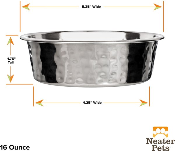 Neater Pets Decorative Hammered Non-Skid Stainless Steel Dog & Cat Bowl