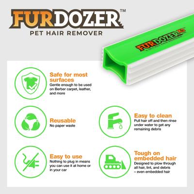 Show full view: Neater Pets FurDozer X3 PRO 3-in-1 Cat & Dog Hair Remover, Green & White, 5-in, 5" slide 6 of 11