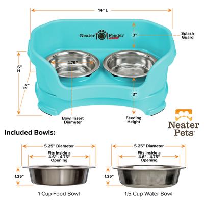 Show full view: Neater Pets Neater Feeder Deluxe Elevated & Mess-Proof Cat Bowls, 1-cup food & 1.5-cup water, Aquamarine slide 8 of 14