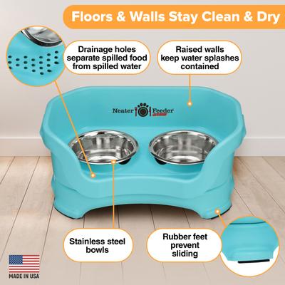 Show full view: Neater Pets Neater Feeder Deluxe Elevated & Mess-Proof Cat Bowls, 1-cup food & 1.5-cup water, Aquamarine slide 4 of 14