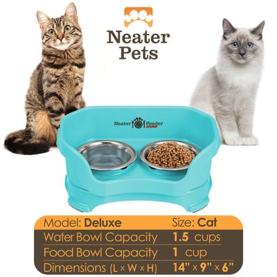 Show full view: Neater Pets Neater Feeder Deluxe Elevated & Mess-Proof Cat Bowls, 1-cup food & 1.5-cup water, Aquamarine slide 5 of 14