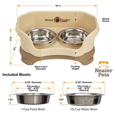 Show full view: Neater Pets Neater Feeder Deluxe Elevated & Mess-Proof Cat Bowls, 1-cup food & 1.5-cup water, Cappuccino slide 9 of 15