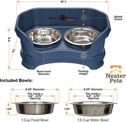 Neater Pets Neater Feeder Deluxe Elevated & Mess-Proof Cat Bowls, 1-cup food & 1.5-cup water, Dark Blue slide 2 of 9