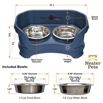 Show full view: Neater Pets Neater Feeder Deluxe Elevated & Mess-Proof Cat Bowls, 1-cup food & 1.5-cup water, Dark Blue slide 9 of 15