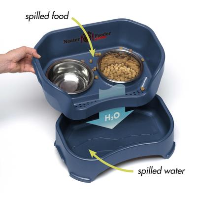 Show full view: Neater Pets Neater Feeder Deluxe Elevated & Mess-Proof Cat Bowls, 1-cup food & 1.5-cup water, Dark Blue slide 3 of 15