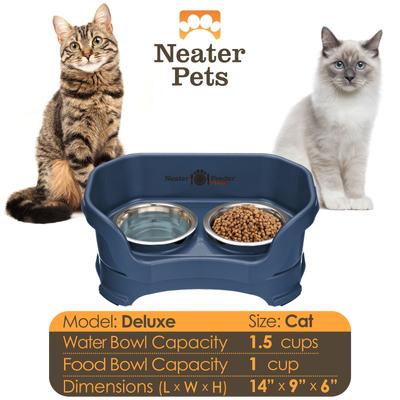 Show full view: Neater Pets Neater Feeder Deluxe Elevated & Mess-Proof Cat Bowls, 1-cup food & 1.5-cup water, Dark Blue slide 6 of 15