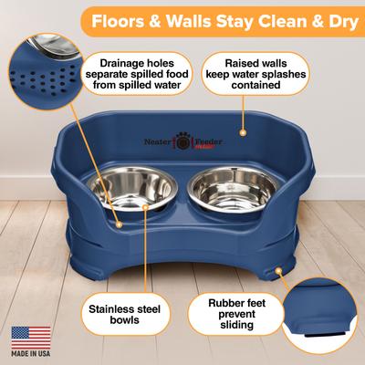 Show full view: Neater Pets Neater Feeder Deluxe Elevated & Mess-Proof Cat Bowls, 1-cup food & 1.5-cup water, Dark Blue slide 5 of 15