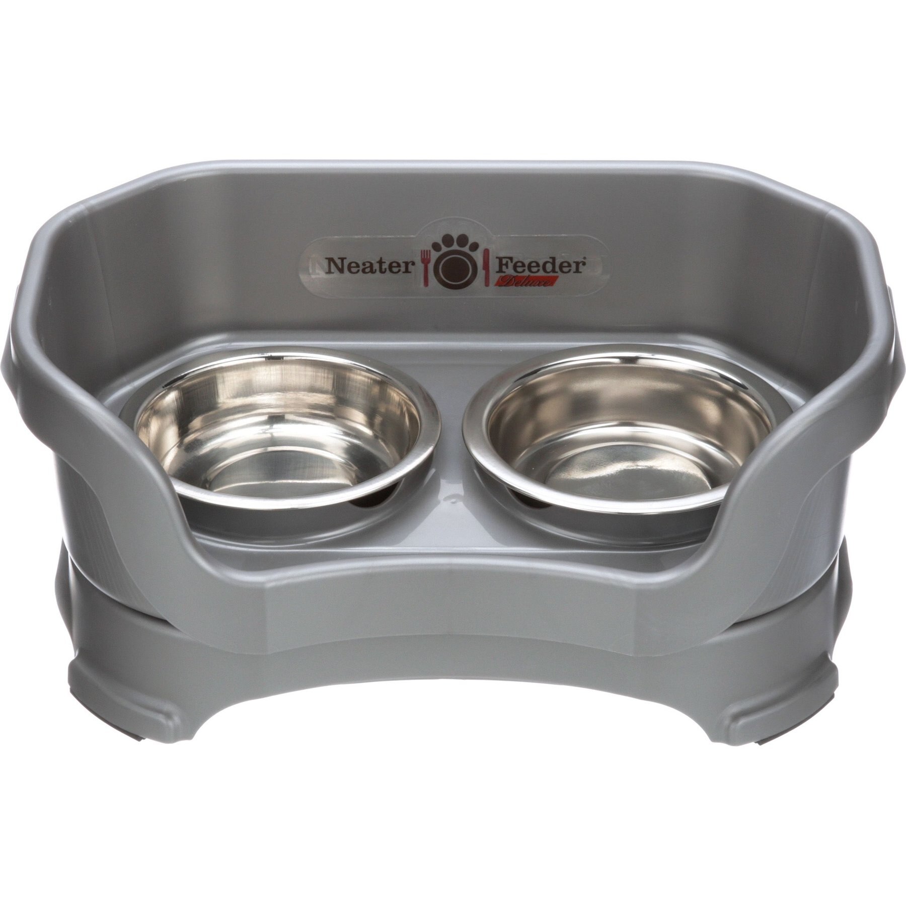 Neater Pets Neater Feeder Deluxe Elevated & Mess-Proof Cat Bowls, 1-cup food & 1.5-cup water, Gunmetal Grey