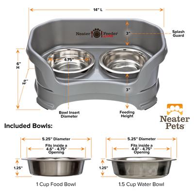 Show full view: Neater Pets Neater Feeder Deluxe Elevated & Mess-Proof Cat Bowls, 1-cup food & 1.5-cup water, Gunmetal Grey slide 8 of 14