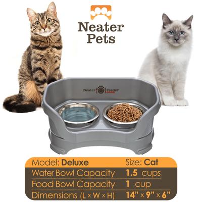 Show full view: Neater Pets Neater Feeder Deluxe Elevated & Mess-Proof Cat Bowls, 1-cup food & 1.5-cup water, Gunmetal Grey slide 5 of 14