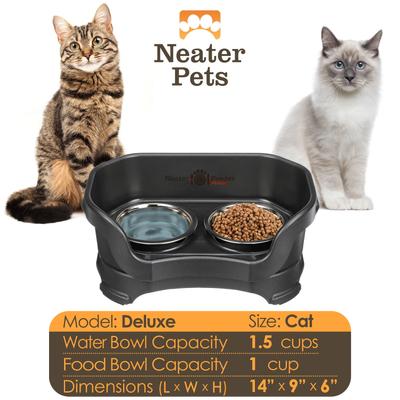 Show full view: Neater Pets Neater Feeder Deluxe Elevated & Mess-Proof Cat Bowls, 1-cup food & 1.5-cup water, Midnight Black slide 5 of 14
