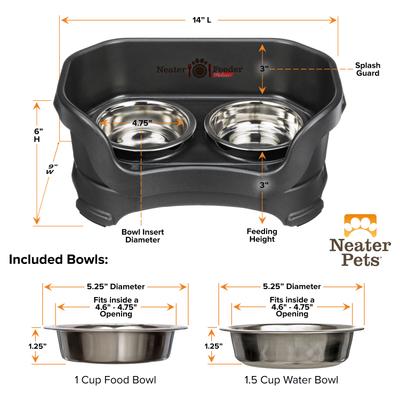 Show full view: Neater Pets Neater Feeder Deluxe Elevated & Mess-Proof Cat Bowls, 1-cup food & 1.5-cup water, Midnight Black slide 8 of 14