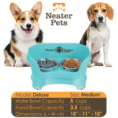 Show full view: Neater Pets Neater Feeder Deluxe Elevated & Mess-Proof Dog Bowls, Aquamarine, 3.5-cup & 5-cup slide 5 of 13