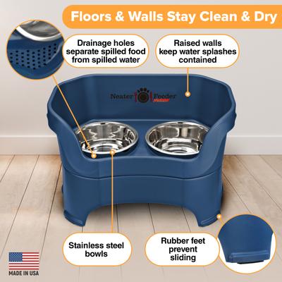 Show full view: Neater Pets Neater Feeder Deluxe Elevated & Mess-Proof Dog Bowls, Dark Blue, 7-cup & 9-cup slide 3 of 13