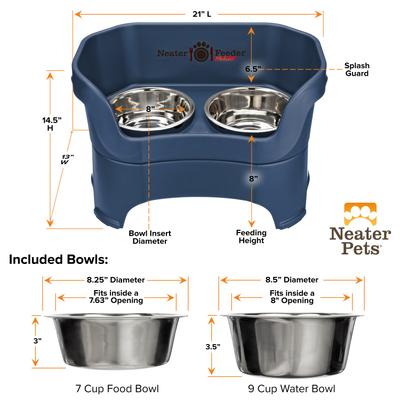 Show full view: Neater Pets Neater Feeder Deluxe Elevated & Mess-Proof Dog Bowls, Dark Blue, 7-cup & 9-cup slide 7 of 13