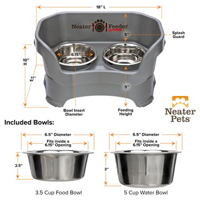 Show full view: Neater Pets Neater Feeder Deluxe Elevated & Mess-Proof Dog Bowls, Gunmetal Grey, 3.5-cup & 5-cup slide 6 of 12