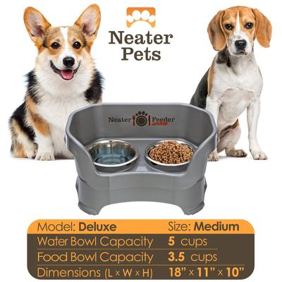 Show full view: Neater Pets Neater Feeder Deluxe Elevated & Mess-Proof Dog Bowls, Gunmetal Grey, 3.5-cup & 5-cup slide 4 of 12