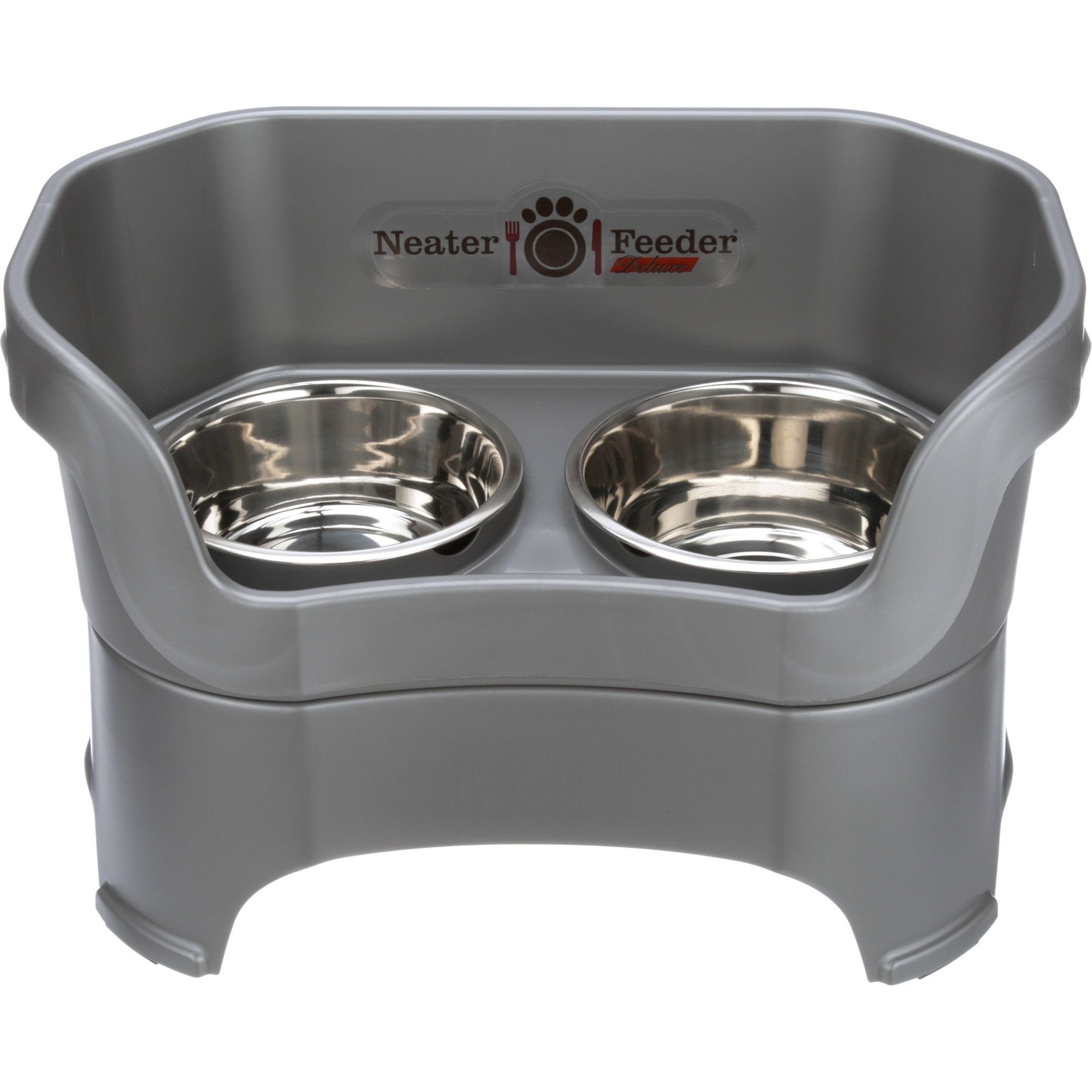 Neater Pets Neater Feeder Deluxe Elevated & Mess-Proof Dog Bowls, Gunmetal Grey, 7-cup & 9-cup