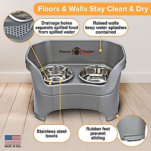 Neater Pets Neater Feeder Deluxe Elevated & Mess-Proof Dog Bowls, Gunmetal Grey, 7-cup & 9-cup