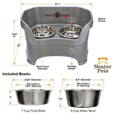 Show full view: Neater Pets Neater Feeder Deluxe Elevated & Mess-Proof Dog Bowls, Gunmetal Grey, 7-cup & 9-cup slide 7 of 13