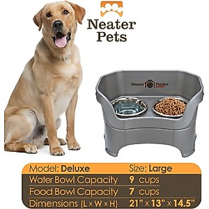 Neater Pets Neater Feeder Deluxe Elevated & Mess-Proof Dog Bowls, Gunmetal Grey, 7-cup & 9-cup